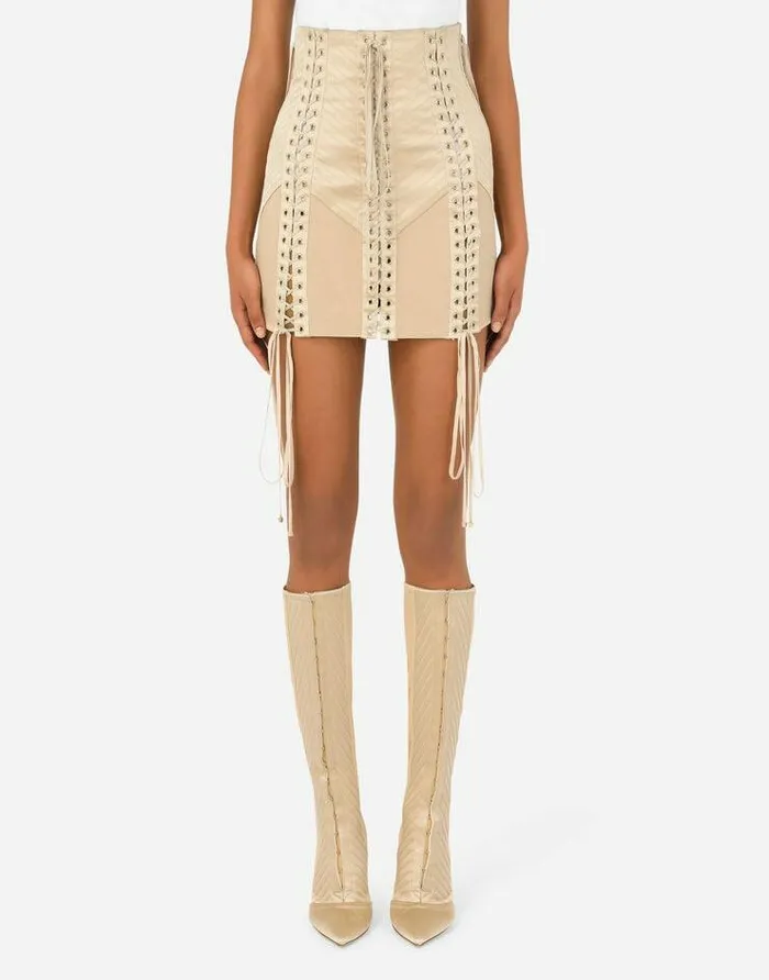 Dolce and Gabbana Skirts Women Jersey Miniskirt With Laces And Eyelets Beige Dolce and Gabbana Skirts Women Jersey Miniskirt With Laces And Eyelets Beige