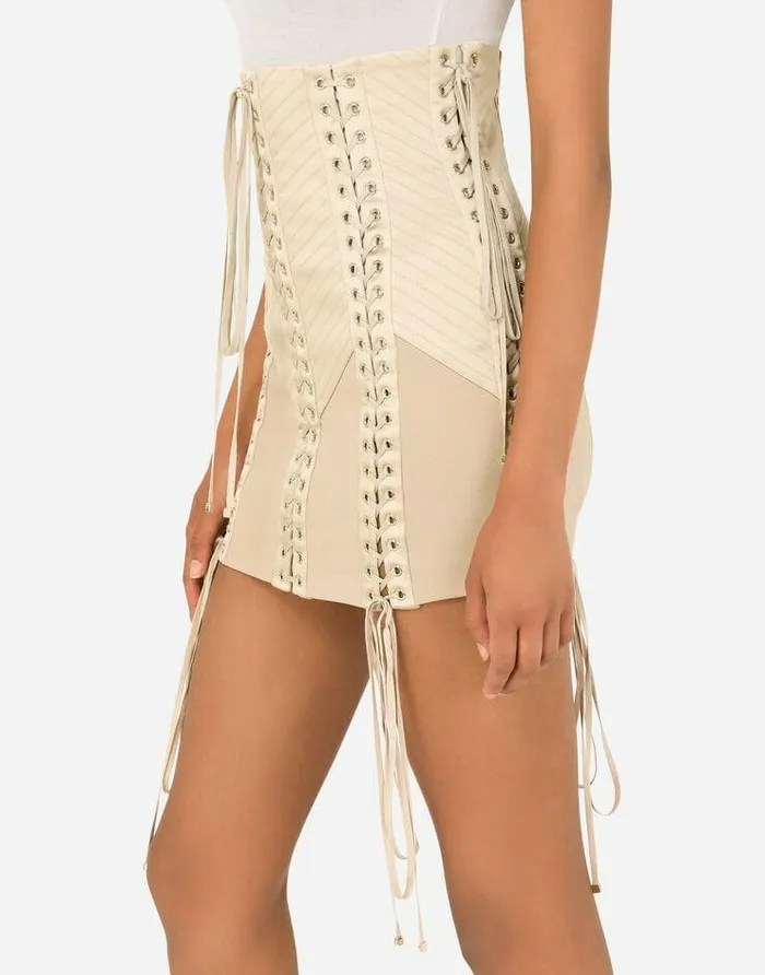 Dolce and Gabbana Skirts Women Jersey Miniskirt With Laces And Eyelets Beige Dolce and Gabbana Skirts Women Jersey Miniskirt With Laces And Eyelets Beige