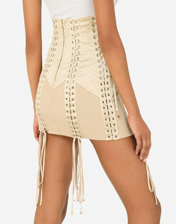 Dolce and Gabbana Skirts Women Jersey Miniskirt With Laces And Eyelets Beige Dolce and Gabbana Skirts Women Jersey Miniskirt With Laces And Eyelets Beige