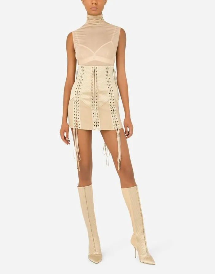 Dolce and Gabbana Skirts Women Jersey Miniskirt With Laces And Eyelets Beige Dolce and Gabbana Skirts Women Jersey Miniskirt With Laces And Eyelets Beige