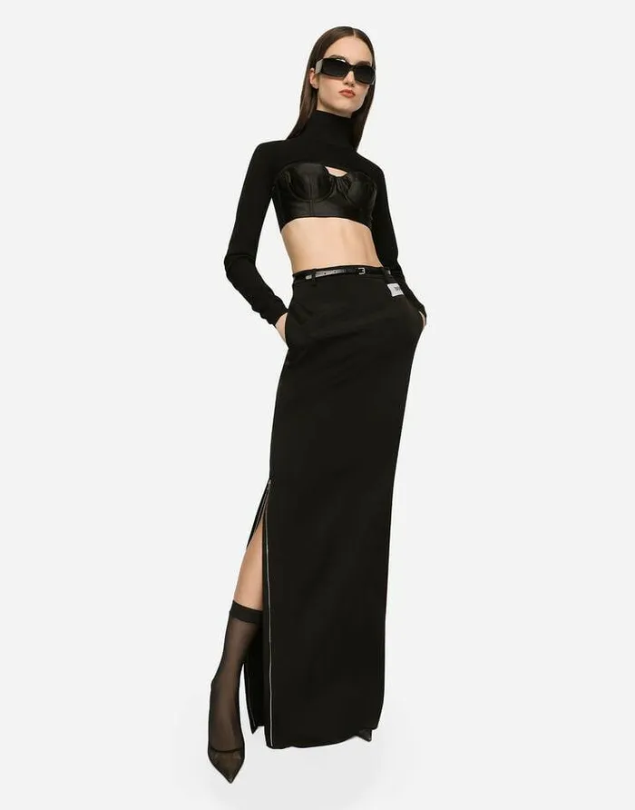 Dolce and Gabbana Skirts Women KIM DOLCEandGABBANA Long Cady Skirt With Side Zippers And Slit Black Dolce and Gabbana Skirts Women KIM DOLCEandGABBANA Long Cady Skirt With Side Zippers And Slit Black