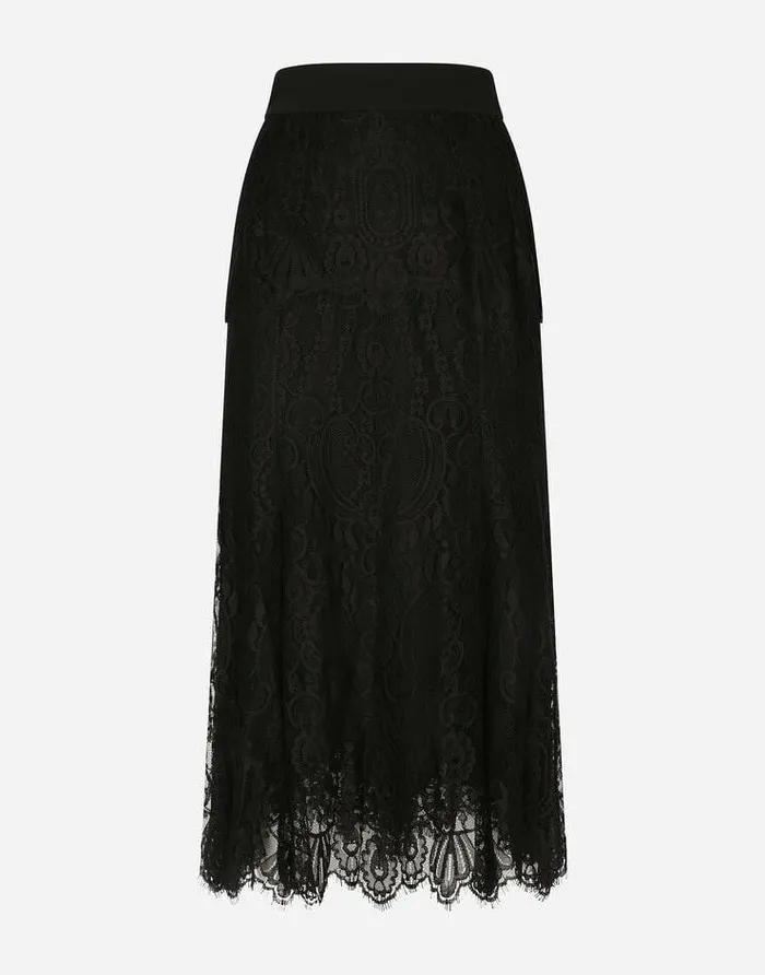 Dolce and Gabbana Skirts Women Long Chantilly Lace Skirt Black