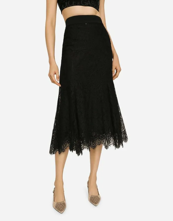 Dolce and Gabbana Skirts Women Long Chantilly Lace Skirt Black Dolce and Gabbana Skirts Women Long Chantilly Lace Skirt Black