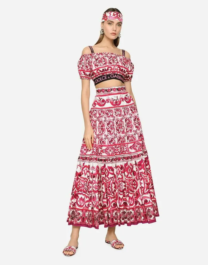 Dolce and Gabbana Skirts Women Long Majolicaprint Poplin Skirt Multicolor Dolce and Gabbana Skirts Women Long Majolicaprint Poplin Skirt Multicolor