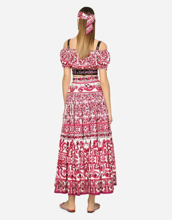 Dolce and Gabbana Skirts Women Long Majolicaprint Poplin Skirt Multicolor Dolce and Gabbana Skirts Women Long Majolicaprint Poplin Skirt Multicolor