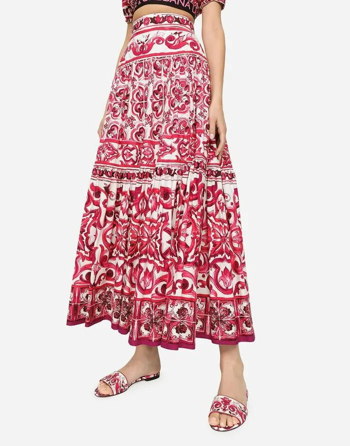 Dolce and Gabbana Skirts Women Long Majolicaprint Poplin Skirt Multicolor Dolce and Gabbana Skirts Women Long Majolicaprint Poplin Skirt Multicolor
