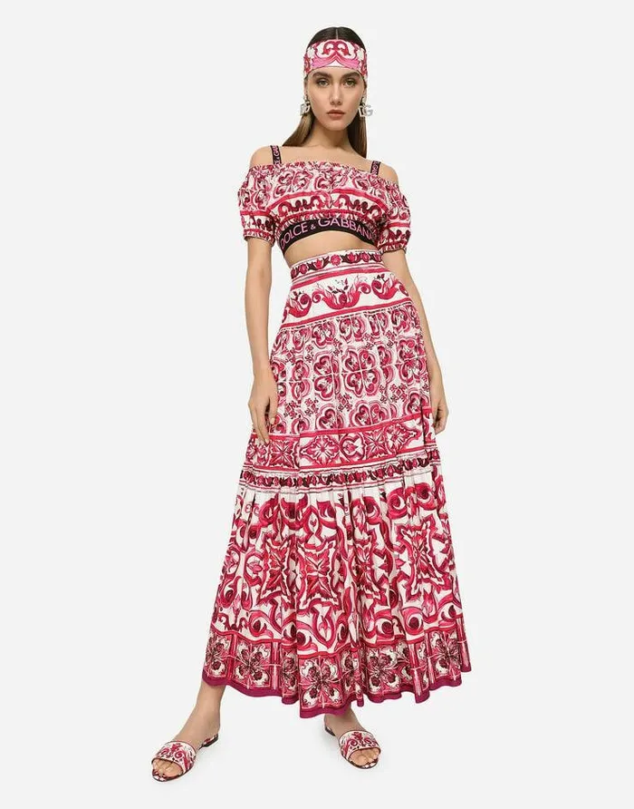 Dolce and Gabbana Skirts Women Long Majolicaprint Poplin Skirt Multicolor Dolce and Gabbana Skirts Women Long Majolicaprint Poplin Skirt Multicolor