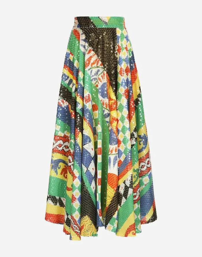 Dolce and Gabbana Skirts Women Long Sequined Carrettopattern Skirt Multicolor Dolce and Gabbana Skirts Women Long Sequined Carrettopattern Skirt Multicolor