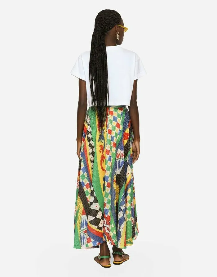 Dolce and Gabbana Skirts Women Long Sequined Carrettopattern Skirt Multicolor Dolce and Gabbana Skirts Women Long Sequined Carrettopattern Skirt Multicolor