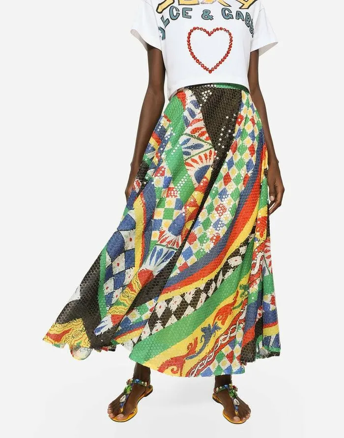 Dolce and Gabbana Skirts Women Long Sequined Carrettopattern Skirt Multicolor Dolce and Gabbana Skirts Women Long Sequined Carrettopattern Skirt Multicolor