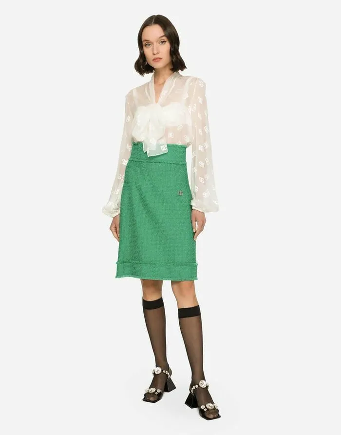Dolce and Gabbana Skirts Women Raschel Tweed Midi Skirt Green Dolce and Gabbana Skirts Women Raschel Tweed Midi Skirt Green