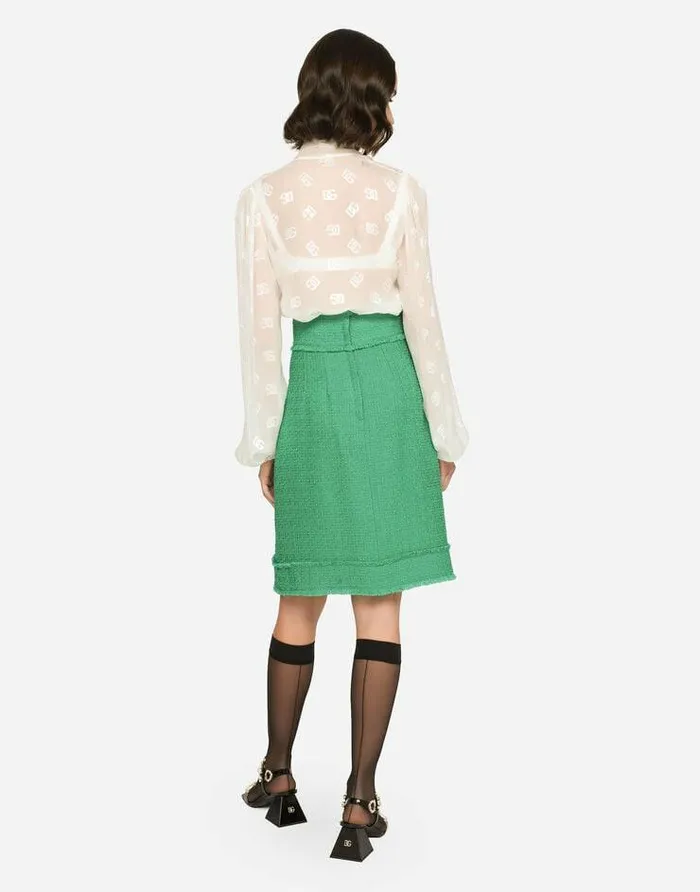 Dolce and Gabbana Skirts Women Raschel Tweed Midi Skirt Green Dolce and Gabbana Skirts Women Raschel Tweed Midi Skirt Green