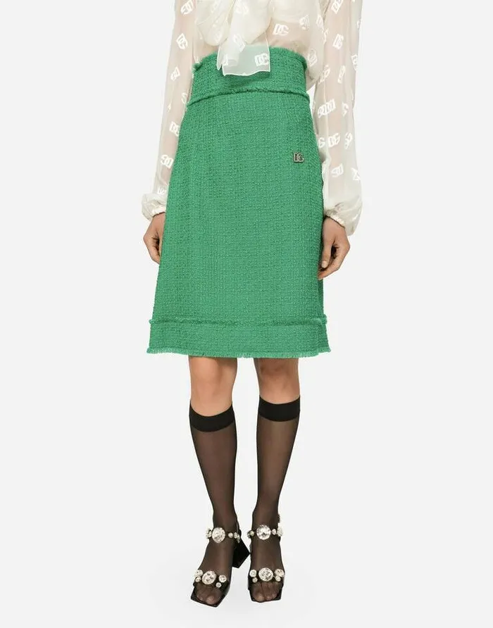 Dolce and Gabbana Skirts Women Raschel Tweed Midi Skirt Green Dolce and Gabbana Skirts Women Raschel Tweed Midi Skirt Green