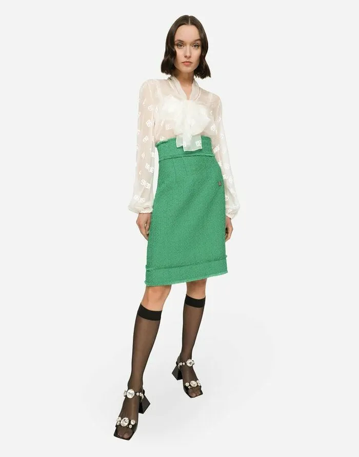 Dolce and Gabbana Skirts Women Raschel Tweed Midi Skirt Green Dolce and Gabbana Skirts Women Raschel Tweed Midi Skirt Green