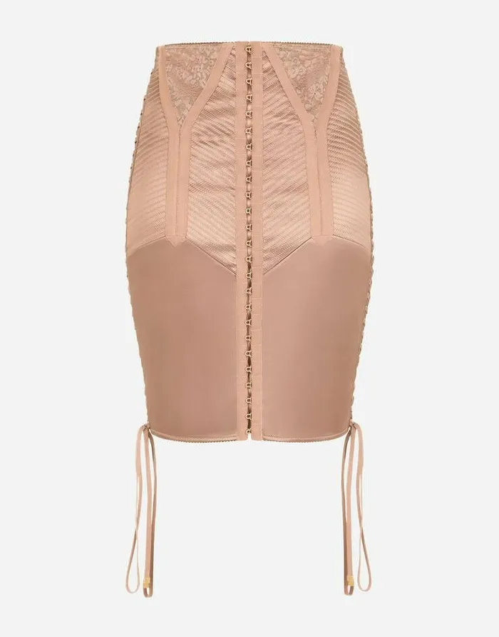 Dolce and Gabbana Skirts Women Short Satin Skirt With Laces And Eyelets Brown
