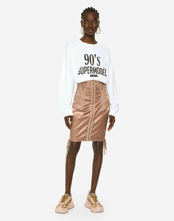 Dolce and Gabbana Skirts Women Short Satin Skirt With Laces And Eyelets Brown Dolce and Gabbana Skirts Women Short Satin Skirt With Laces And Eyelets Brown