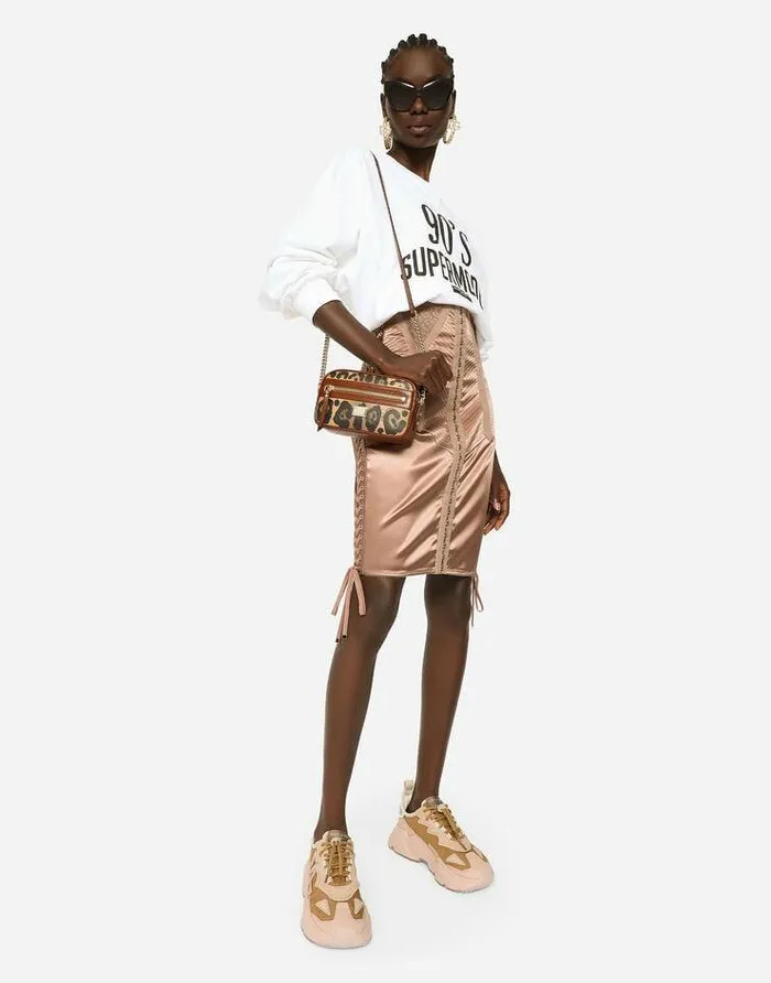 Dolce and Gabbana Skirts Women Short Satin Skirt With Laces And Eyelets Brown Dolce and Gabbana Skirts Women Short Satin Skirt With Laces And Eyelets Brown