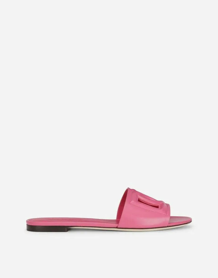 Dolce and Gabbana Slides And Mules Women Calfskin Slides With DG Logo Lilac