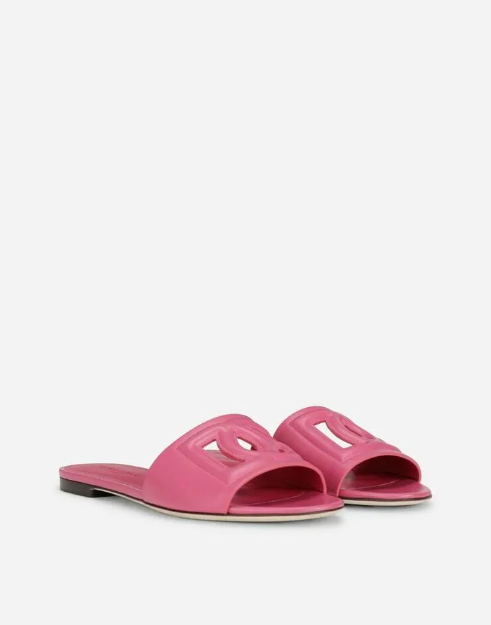 Dolce and Gabbana Slides And Mules Women Calfskin Slides With DG Logo Lilac Dolce and Gabbana Slides And Mules Women Calfskin Slides With DG Logo Lilac