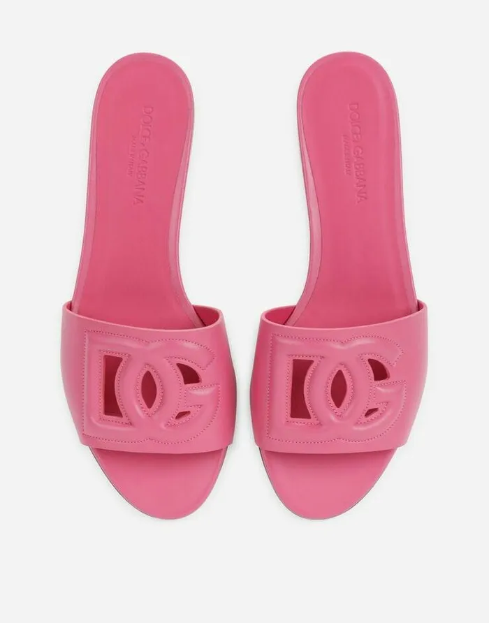 Dolce and Gabbana Slides And Mules Women Calfskin Slides With DG Logo Lilac Dolce and Gabbana Slides And Mules Women Calfskin Slides With DG Logo Lilac