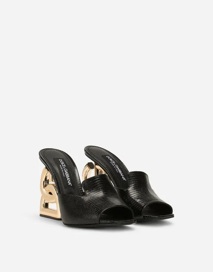 Dolce and Gabbana Slides And Mules Women Iguanaprint Calfskin Mules With 35 Heel Black Dolce and Gabbana Slides And Mules Women Iguanaprint Calfskin Mules With 35 Heel Black