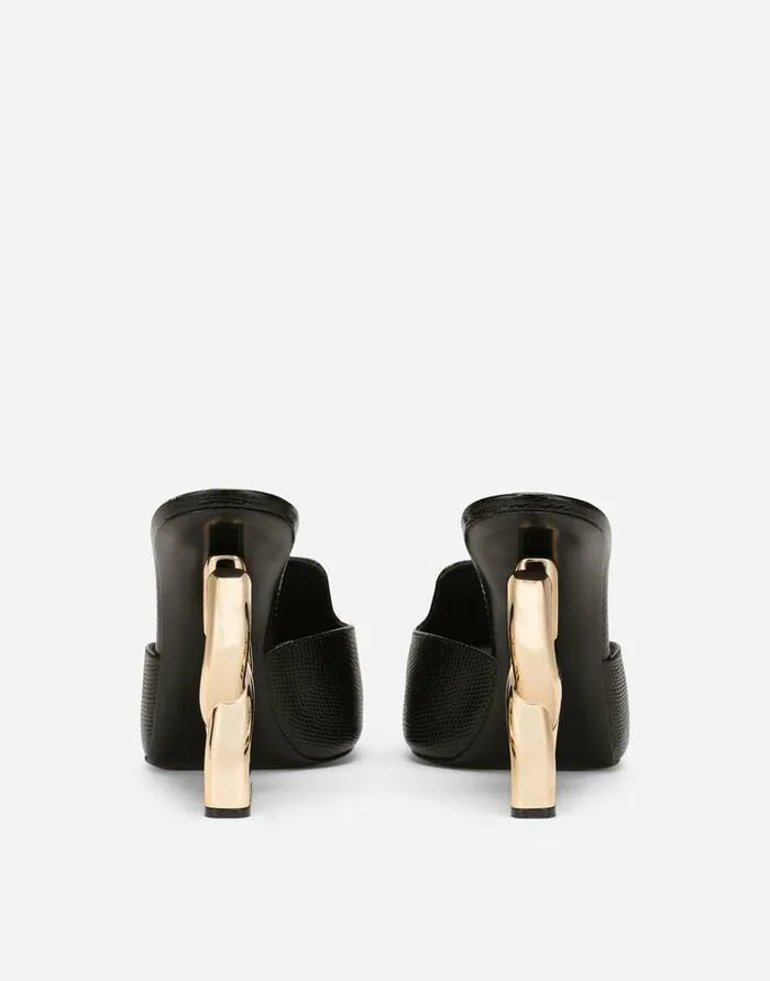 Dolce and Gabbana Slides And Mules Women Iguanaprint Calfskin Mules With 35 Heel Black Dolce and Gabbana Slides And Mules Women Iguanaprint Calfskin Mules With 35 Heel Black