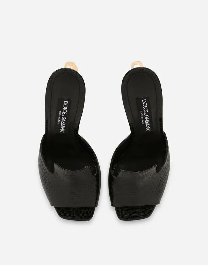 Dolce and Gabbana Slides And Mules Women Iguanaprint Calfskin Mules With 35 Heel Black Dolce and Gabbana Slides And Mules Women Iguanaprint Calfskin Mules With 35 Heel Black