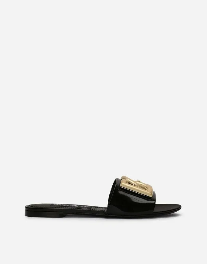 Dolce and Gabbana Slides And Mules Women Polished Calfskin Sliders With DG Logo Black Dolce and Gabbana Slides And Mules Women Polished Calfskin Sliders With DG Logo Black