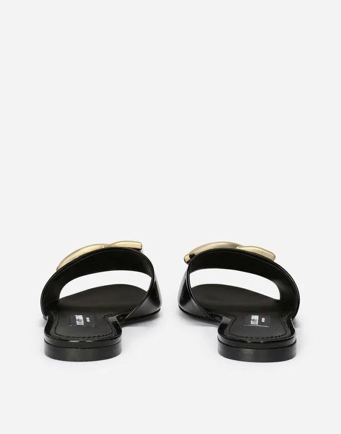 Dolce and Gabbana Slides And Mules Women Polished Calfskin Sliders With DG Logo Black Dolce and Gabbana Slides And Mules Women Polished Calfskin Sliders With DG Logo Black