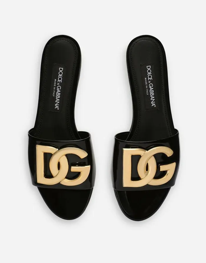 Dolce and Gabbana Slides And Mules Women Polished Calfskin Sliders With DG Logo Black Dolce and Gabbana Slides And Mules Women Polished Calfskin Sliders With DG Logo Black