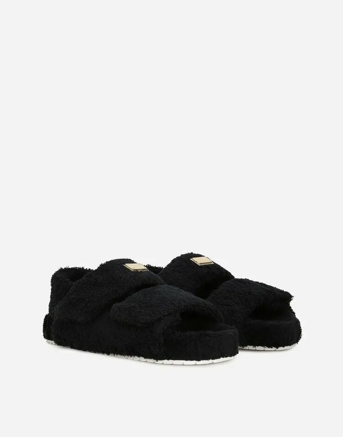 Dolce and Gabbana Slides And Mules Women Terrycloth Sandals Black Dolce and Gabbana Slides And Mules Women Terrycloth Sandals Black