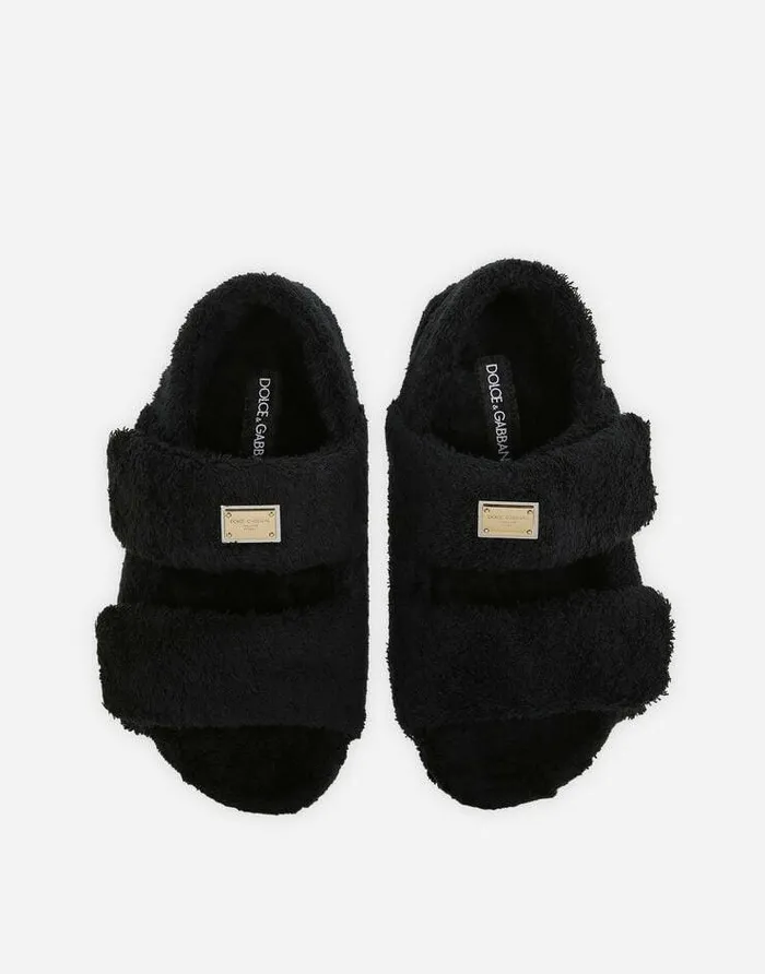 Dolce and Gabbana Slides And Mules Women Terrycloth Sandals Black Dolce and Gabbana Slides And Mules Women Terrycloth Sandals Black