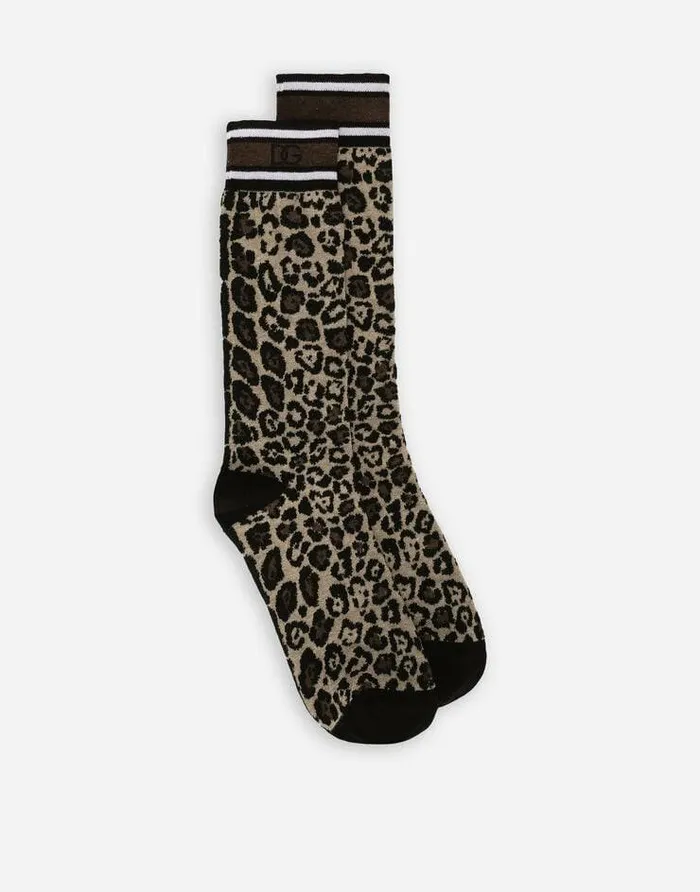Dolce and Gabbana Socks Women Leopardprint Cotton Jacquard Socks Multicolor