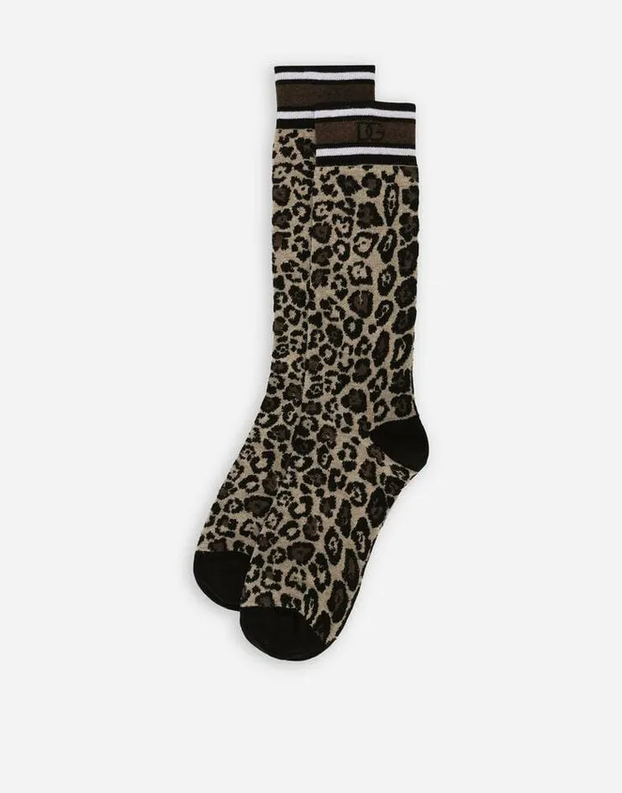 Dolce and Gabbana Socks Women Leopardprint Cotton Jacquard Socks Multicolor Dolce and Gabbana Socks Women Leopardprint Cotton Jacquard Socks Multicolor
