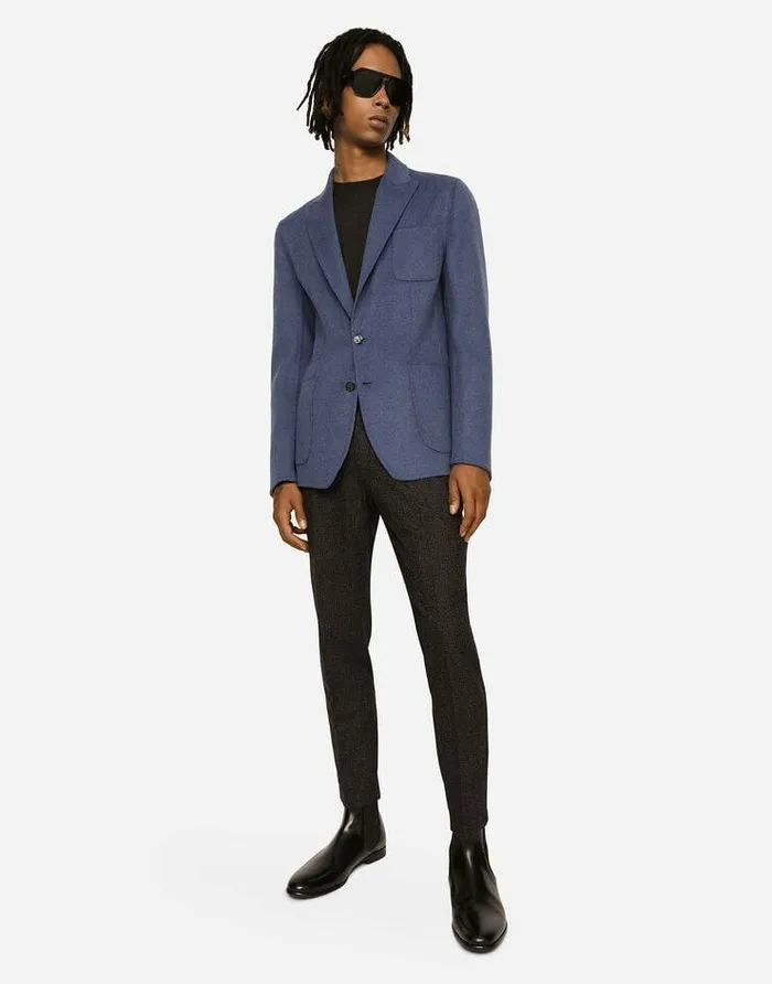 Dolce and Gabbana Suits And Blazers Men Deconstructed Virgin Wool Jacket Blue Dolce and Gabbana Suits And Blazers Men Deconstructed Virgin Wool Jacket Blue