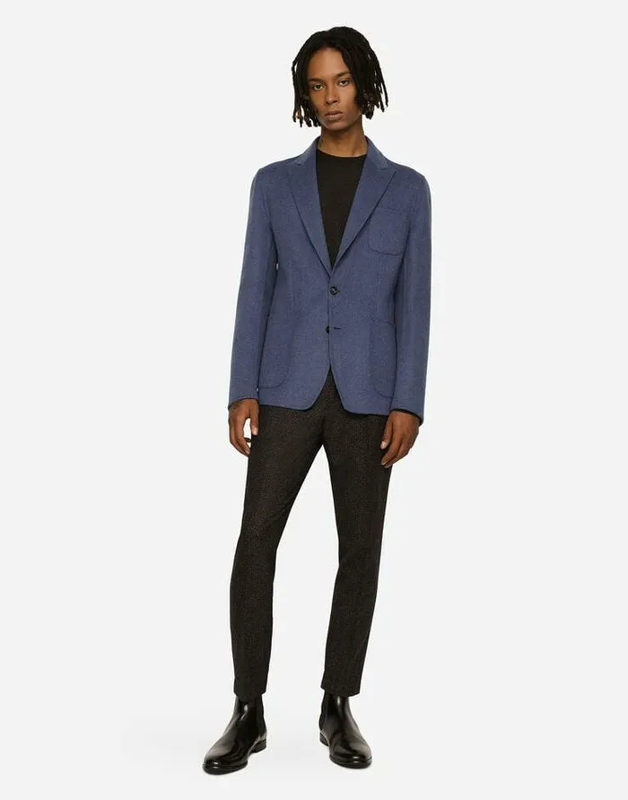 Dolce and Gabbana Suits And Blazers Men Deconstructed Virgin Wool Jacket Blue Dolce and Gabbana Suits And Blazers Men Deconstructed Virgin Wool Jacket Blue