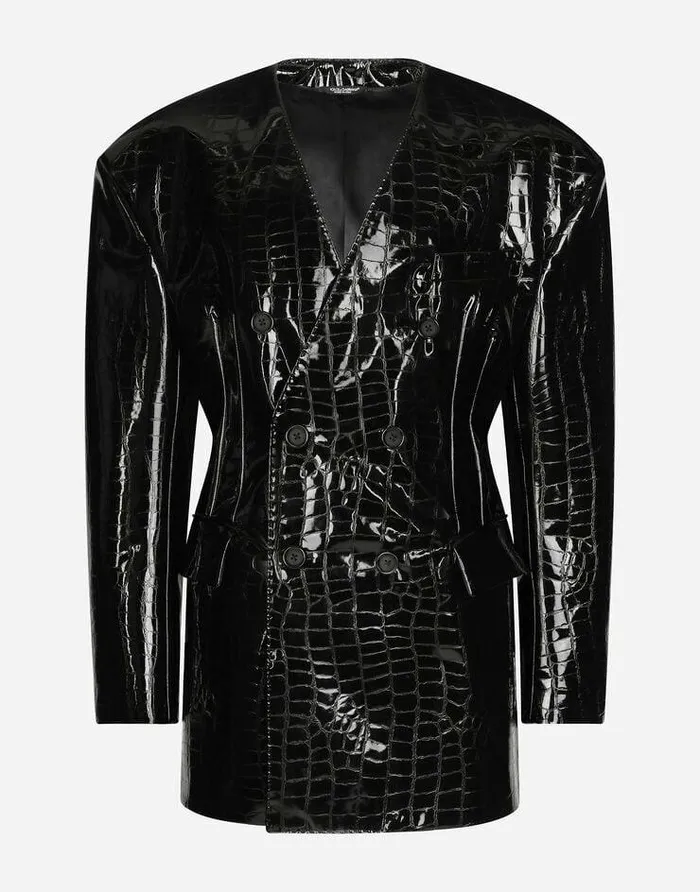Dolce and Gabbana Suits And Blazers Men Doublebreasted Printed Technical Fabric Jacket Black Dolce and Gabbana Suits And Blazers Men Doublebreasted Printed Technical Fabric Jacket Black