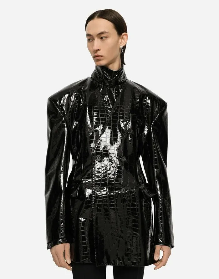 Dolce and Gabbana Suits And Blazers Men Doublebreasted Printed Technical Fabric Jacket Black Dolce and Gabbana Suits And Blazers Men Doublebreasted Printed Technical Fabric Jacket Black