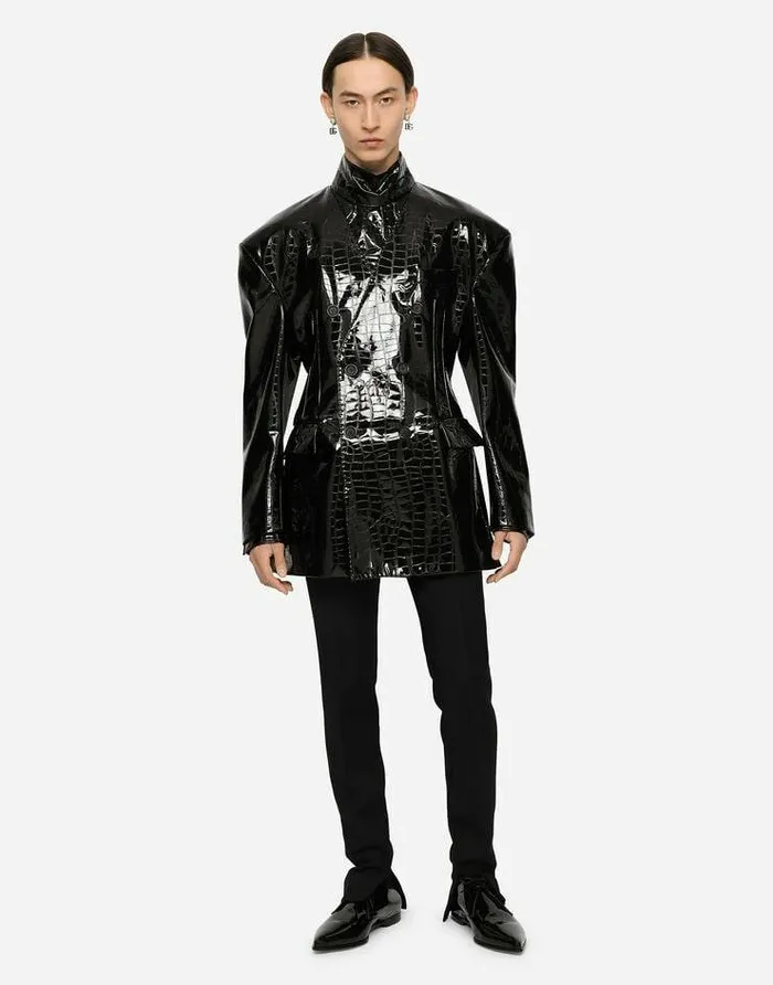 Dolce and Gabbana Suits And Blazers Men Doublebreasted Printed Technical Fabric Jacket Black Dolce and Gabbana Suits And Blazers Men Doublebreasted Printed Technical Fabric Jacket Black