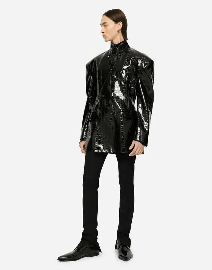 Dolce and Gabbana Suits And Blazers Men Doublebreasted Printed Technical Fabric Jacket Black Dolce and Gabbana Suits And Blazers Men Doublebreasted Printed Technical Fabric Jacket Black