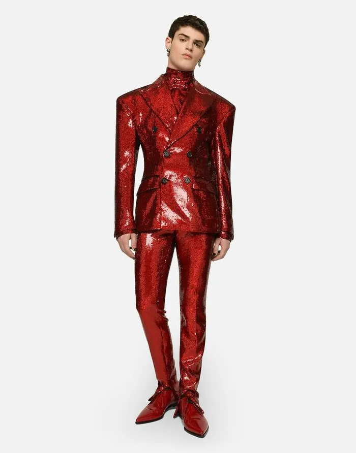 Dolce and Gabbana Suits And Blazers Men Doublebreasted Sequined Jacket Red Dolce and Gabbana Suits And Blazers Men Doublebreasted Sequined Jacket Red