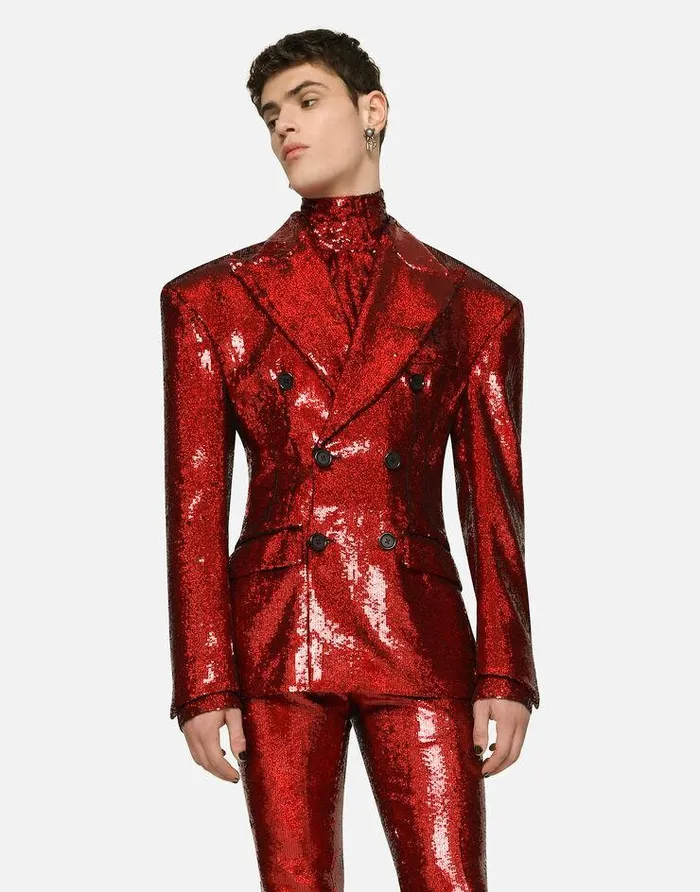 Dolce and Gabbana Suits And Blazers Men Doublebreasted Sequined Jacket Red Dolce and Gabbana Suits And Blazers Men Doublebreasted Sequined Jacket Red