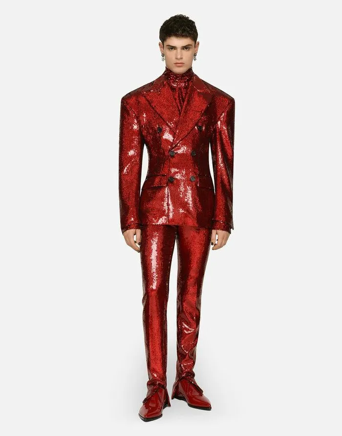 Dolce and Gabbana Suits And Blazers Men Doublebreasted Sequined Jacket Red Dolce and Gabbana Suits And Blazers Men Doublebreasted Sequined Jacket Red
