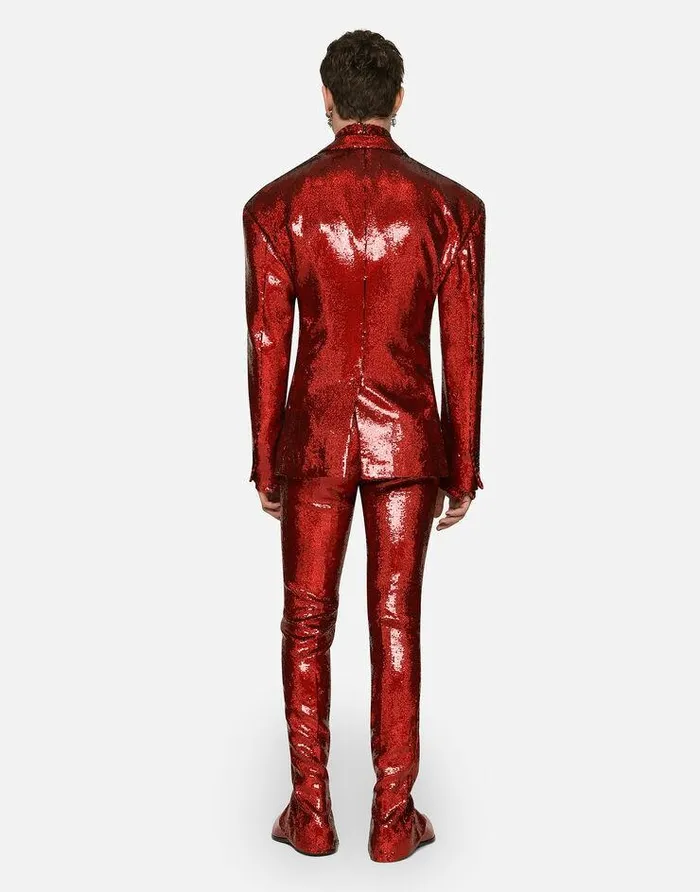 Dolce and Gabbana Suits And Blazers Men Doublebreasted Sequined Jacket Red Dolce and Gabbana Suits And Blazers Men Doublebreasted Sequined Jacket Red