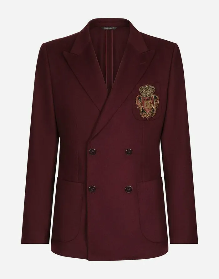 Dolce and Gabbana Suits And Blazers Men Doublebreasted Wool And Cashmere Jacket With DG Patch Multicolor Dolce and Gabbana Suits And Blazers Men Doublebreasted Wool And Cashmere Jacket With DG Patch Multicolor
