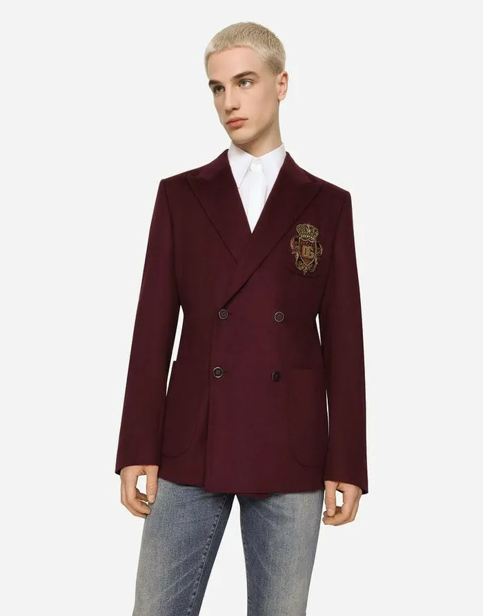 Dolce and Gabbana Suits And Blazers Men Doublebreasted Wool And Cashmere Jacket With DG Patch Multicolor Dolce and Gabbana Suits And Blazers Men Doublebreasted Wool And Cashmere Jacket With DG Patch Multicolor