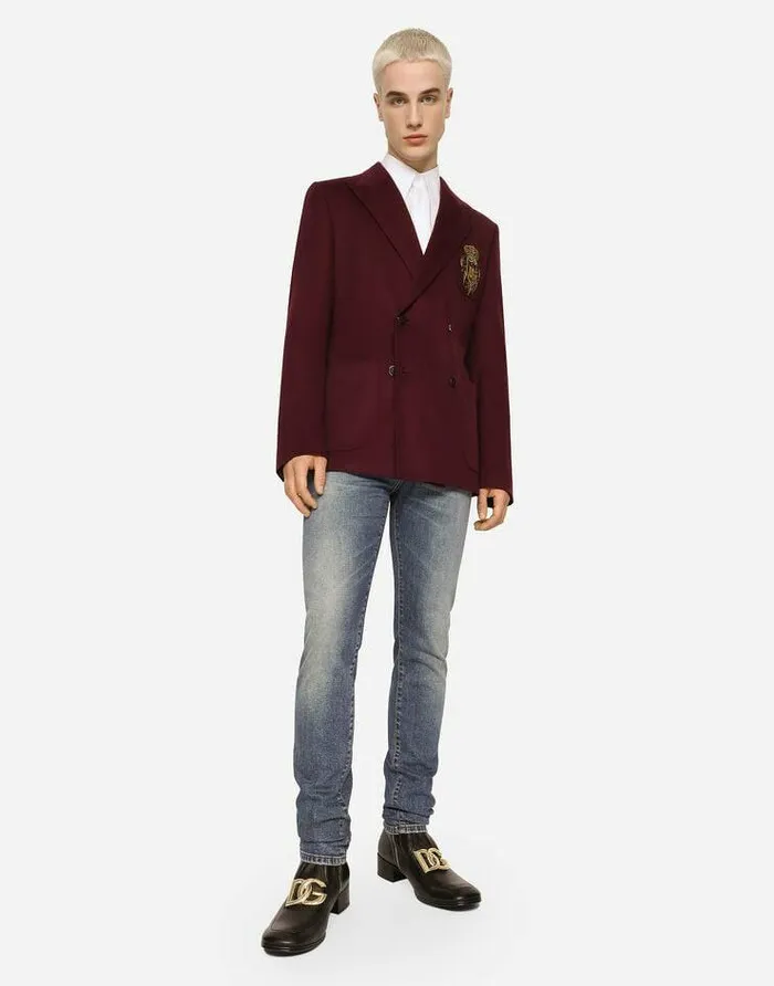 Dolce and Gabbana Suits And Blazers Men Doublebreasted Wool And Cashmere Jacket With DG Patch Multicolor Dolce and Gabbana Suits And Blazers Men Doublebreasted Wool And Cashmere Jacket With DG Patch Multicolor
