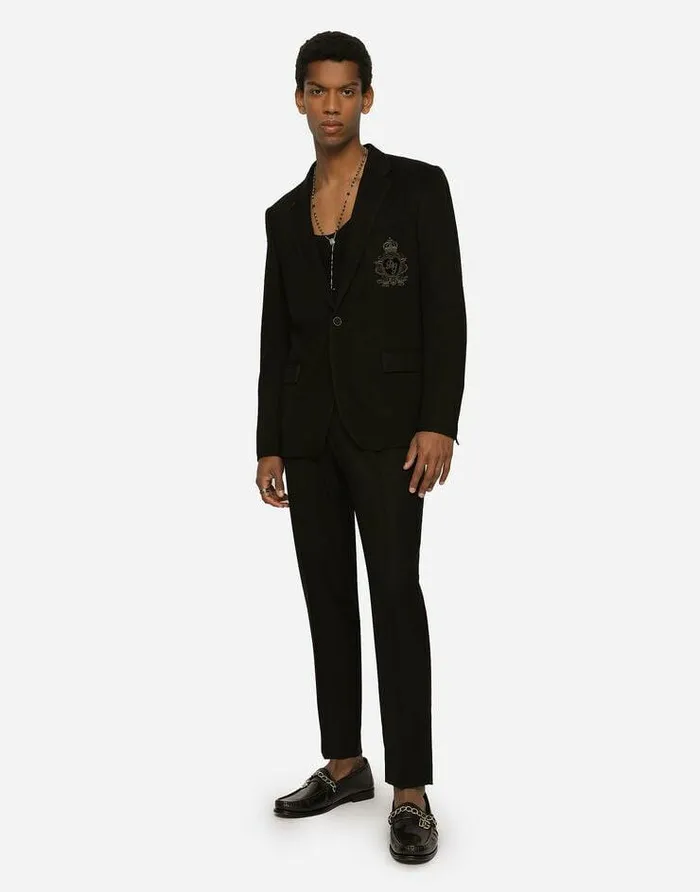 Dolce and Gabbana Suits And Blazers Men Jersey Jacket With Patch Black Dolce and Gabbana Suits And Blazers Men Jersey Jacket With Patch Black