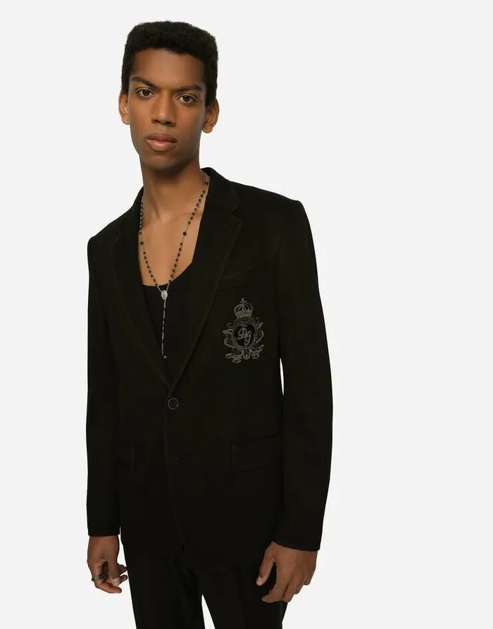 Dolce and Gabbana Suits And Blazers Men Jersey Jacket With Patch Black Dolce and Gabbana Suits And Blazers Men Jersey Jacket With Patch Black