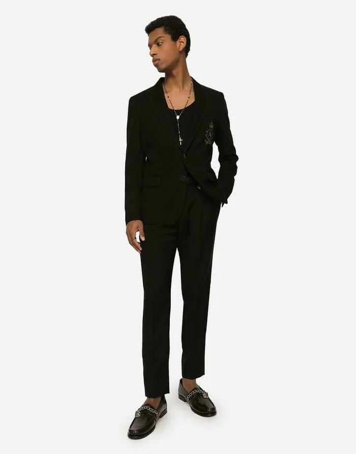 Dolce and Gabbana Suits And Blazers Men Jersey Jacket With Patch Black Dolce and Gabbana Suits And Blazers Men Jersey Jacket With Patch Black